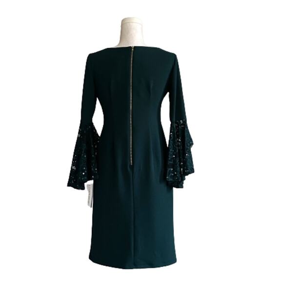 Shelby Nites Green Sequin Lace Bell Sleeve Shift Evening Dress Size 8P NEW - Picture 5 of 14